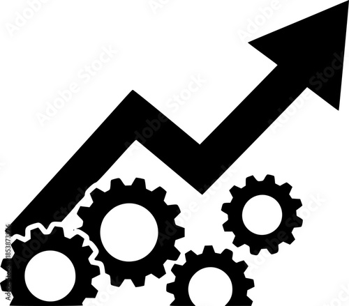 Growth Arrow Driven by Cog Mechanism Flat Vector Icon
