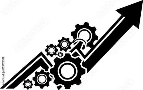 Growth Arrow Driven by Cog Mechanism Flat Vector Icon
