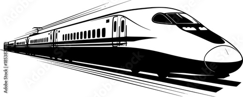 High speed bullet train silhouette, modern transportation, fast travel, sleek design, motion lines, railway technology, futuristic transport, black illustration artwork