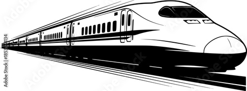 High speed bullet train silhouette, modern transportation, fast travel, sleek design, motion lines, railway technology, futuristic transport, black illustration artwork
