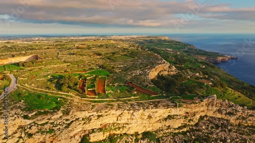 Countryside, rocks, hills. Dingli cliffs, famous sunset spot. Mediterranean sea, Maltese island