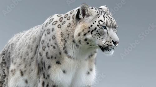 Snow Leopard's Gaze: A majestic snow leopard with a distinctive coat, its piercing eyes reflect an air of power and grace against a subtle background.