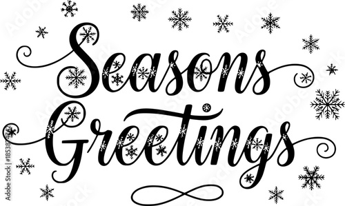 Calligraphic "Seasons Greetings" Snowflake Script Vector
