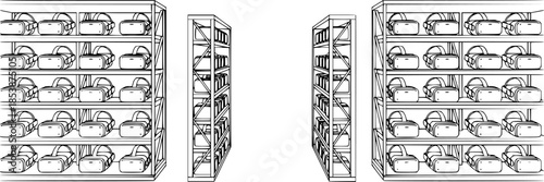 VR Headset Warehouse Layout Minimalist Line Art Vector
