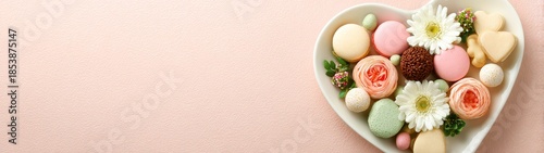 Cozy valentine self love moments minimalist still life warm lifestyle background with sweet treats