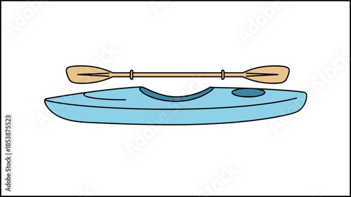 Minimalist kayak with double blade paddle vector illustration for outdoor adventure water sports equipment rental branding and summer recreation travel icons.