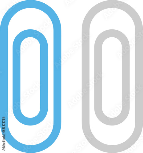 Blue and gray paper clip vector icons for office stationary organization school supplies administrative business tools and digital document attachment graphic elements.