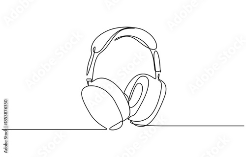 Continuous line drawing of headphones speaker headset gadget and earphones devices minimalist, Symbolising music, audio, podcast, listening, streaming and modern sound technology