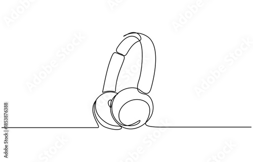 Continuous line drawing of headphones speaker headset gadget and earphones devices minimalist, Symbolising music, audio, podcast, listening, streaming and modern sound technology