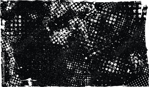 Glitch distorted geometric shape . Noise destroyed logo . Trendy defect error shapes . Glitched frame .Grunge textured . Distressed effect .Vector shapes with a halftone dots screen print texture.