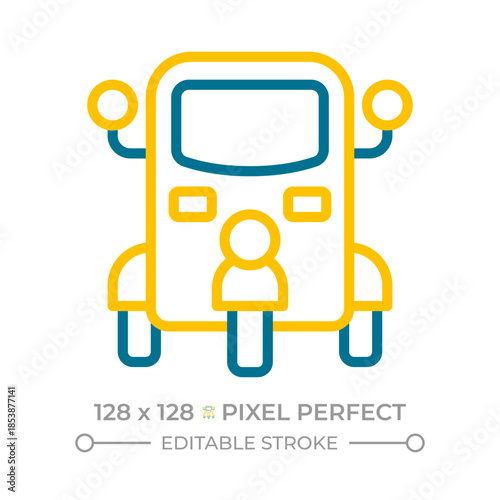 Tuk tuk pixel perfect two color line icon. Auto rickshaw. Public transport in Southeast Asia. Transportation bicolor outline symbol. Duotone linear pictogram. Isolated illustration. Editable stroke
