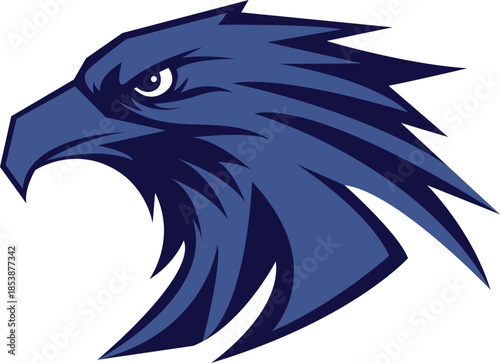Fierce Eagle Head Mascot Logo Vector Dynamic Blue Bird of Prey Illustration for Sports Team Emblem & Branding