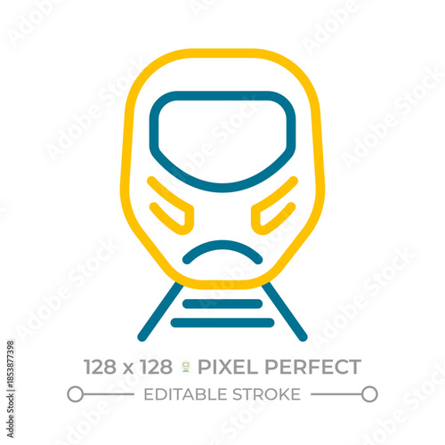 High speed rail pixel perfect two color line icon. Maglev train. Modern railroad vehicle. Public transportation bicolor outline symbol. Duotone linear pictogram. Isolated illustration. Editable stroke