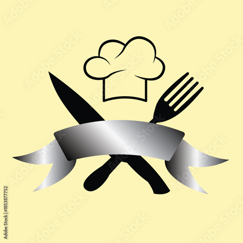 chef's hat with kitchen tools and banner vector illustration
