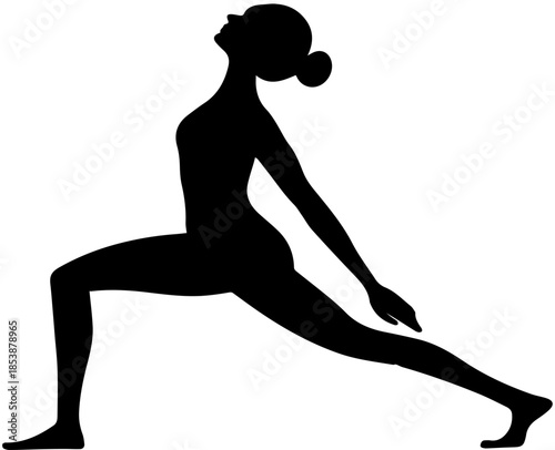 Silhouette of Yoga Warrior Pose – Black and White Fitness Vector