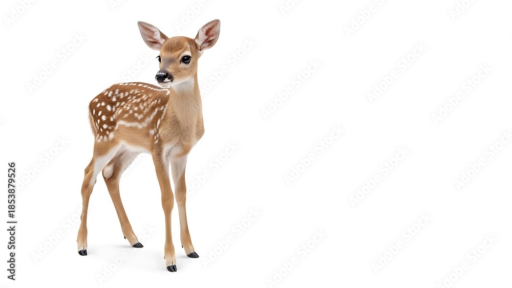 Fototapeta premium 明るい背景の上の優雅な子鹿 鮮やかなライトでの撮影