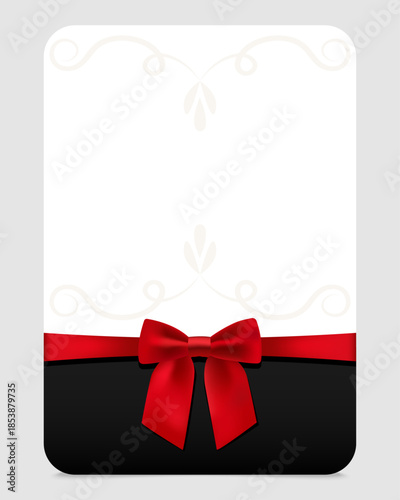 Elegant Gift Card with Red Bow, Gift Voucher, Blank Card, Mockup, Vector