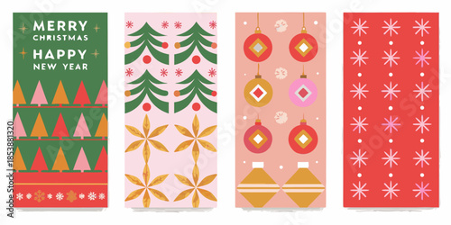 Festive christmas and new year patterned cards with winter holiday themes