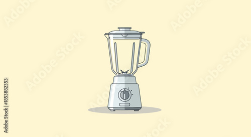Minimalist illustration of a white blender on a light yellow background.