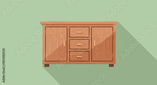 A simple wooden cabinet with drawers and doors.