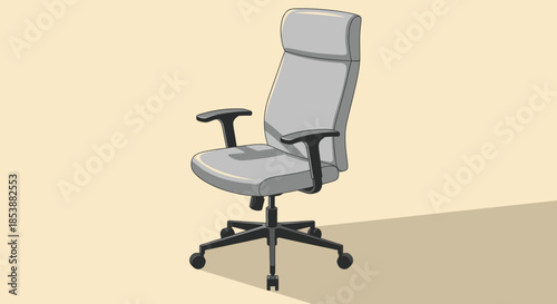 A gray ergonomic chair sits alone in an office.