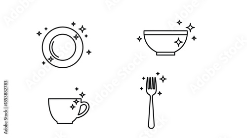 Simple line art of dishware and cutlery a minimalist silhouette