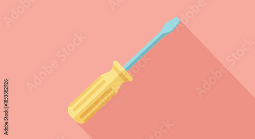 Illustration of a flathead screwdriver on a peach background.