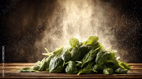 Spinach Pile with Water Droplets