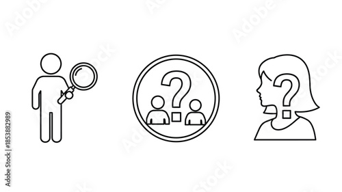 Investigating people and questions a line art icon set silhouette
