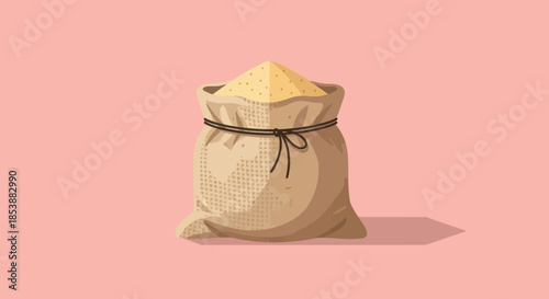 A sack of grain on a pink background