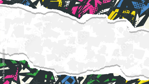 Urban Graffiti Street Art Background with Torn Paper Ripped Effect and Colorful Geometric Shapes