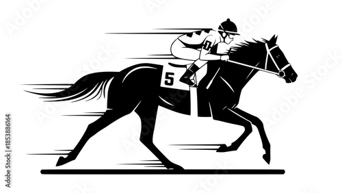 Vector illustration of racing horse with jockey, speed and competition concept, modern flat style