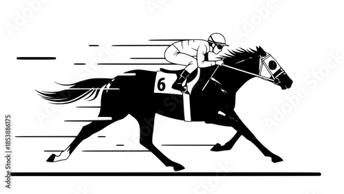 Vector illustration of racing horse with jockey, speed and competition concept, modern flat style