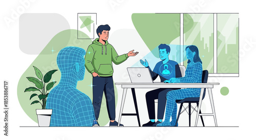 Illustrative collaboration on digital identity solutions in modern workspace environment