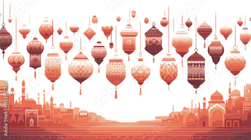 Ramadan Kareem Luxury Islamic Ornament Background with Red Rose Mandala Pattern