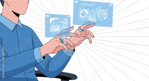 Interactive data visualization with augmented reality interface and modern technology setup