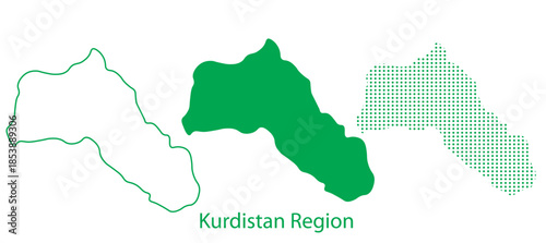 Kurdistan Region Map Vector Set, Middle East Outline Silhouette Dotted Green Shapes, Kurdistan Region Country Infographic Template, Editable EPS Kurdistan Region Geography