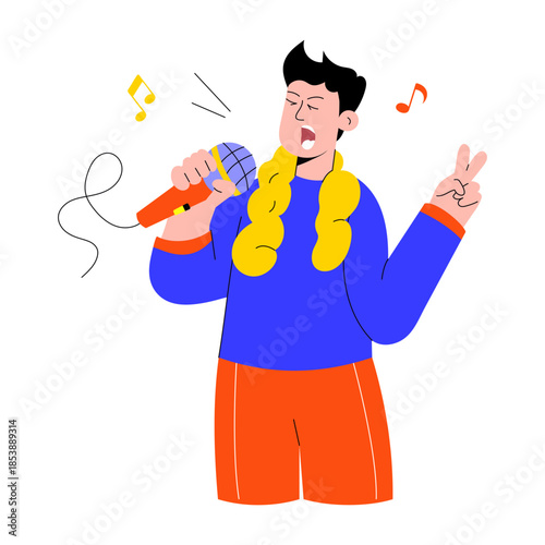 Flat style illustration showing a person singing