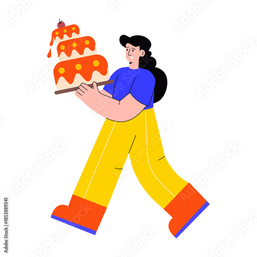 A flat style illustration showing a person delivering cake