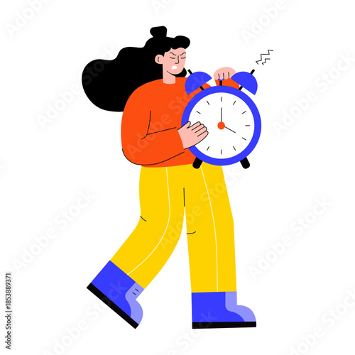 A flat style illustration showing a person holding alarm