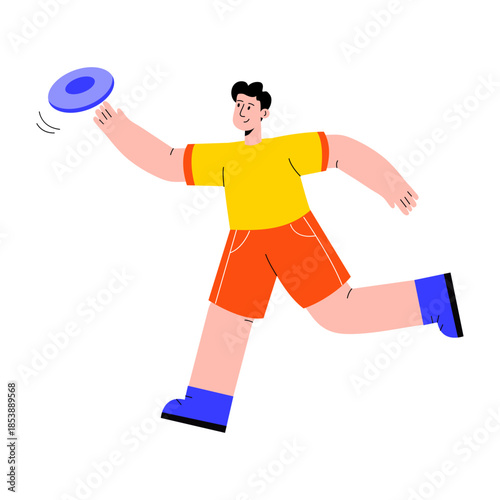 Flat style illustration showing a person tossing frisbee