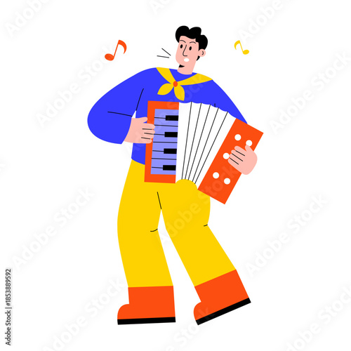 Flat style illustration showing a person playing accordion