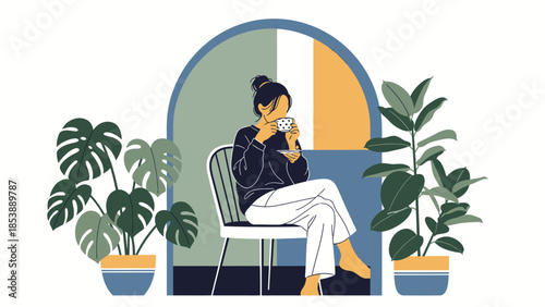 Woman enjoying a cup of coffee while relaxing.