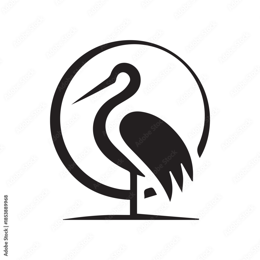 Fototapeta premium Elegant minimalist stork bird logo design on white background