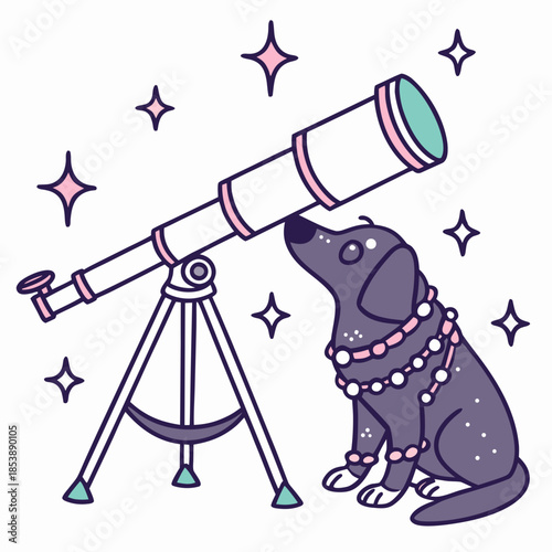 Delightful Funny American Water Spaniel in a Galaxy Dreams scene with wrapped in fairy lights – Starlight Mix vector illustration