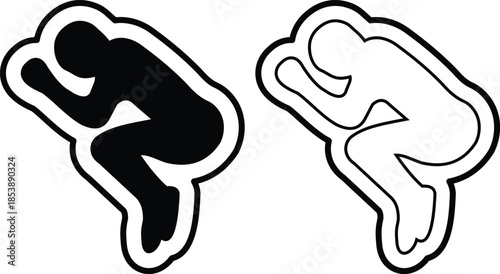 Set of dead body icons, collection of crime scene human silhouettes, group of flat line vector symbols, add corpse, victim, murder, death, forensic illustration, black icon