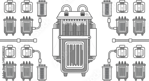 Detailed Illustration Of An Electrical Transformer With Surrounding Components substation power