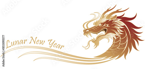 Vector illustration of a dragon with "Lunar New Year" greeting