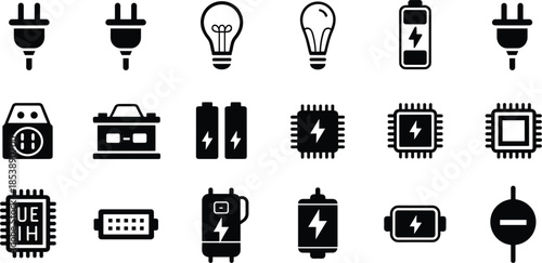 Electrical Components Including Plugs Lightbulbs Batteries And Computer Processors power
