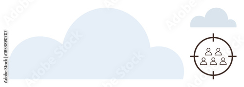 Large cloud graphic with a focus on user group in a target symbol, representing audience targeting, data segmentation, cloud strategy, or analytics. Ideal for technology, business, marketing